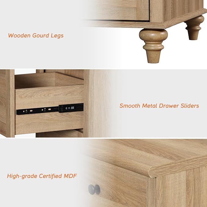 WAMAPT Oak Buffet Cabinet with 6 Doors and 3 Drawers, Large Coffee Bar Table Wood Kitchen Storage Cabinets, Modern Farmhouse Sideboard Credenza for Dining Room, 101 inch