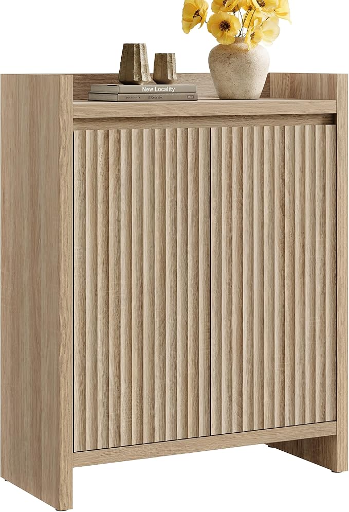 SICOTAS Fluted Shoe Storage Cabinet with Thickened Panels for Entryway, 24-Pair Shoes Organizer with Doors & Adjustable Shelves, 6-Tier Shoe Rack for Hallway Living Room