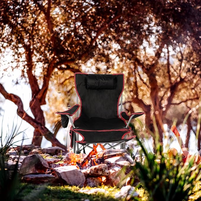 YSSOA Removable Footrest Reclining Camping Chair, 1-Pack, Black