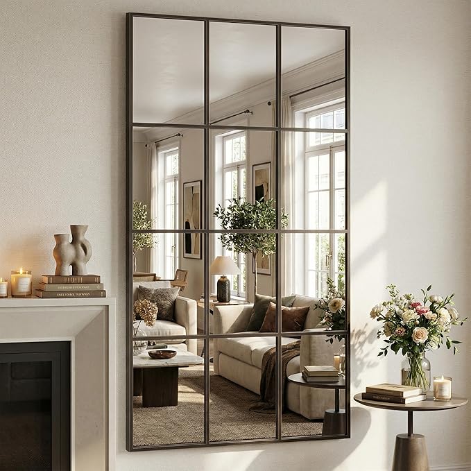 Suidia Wall Mirror, 36" x 60" Window Decorative Mirrors, Metal Framed Wall Decor Wall-Mounted Mirrors for Bedroom, Living Room, Entryway, Bronze