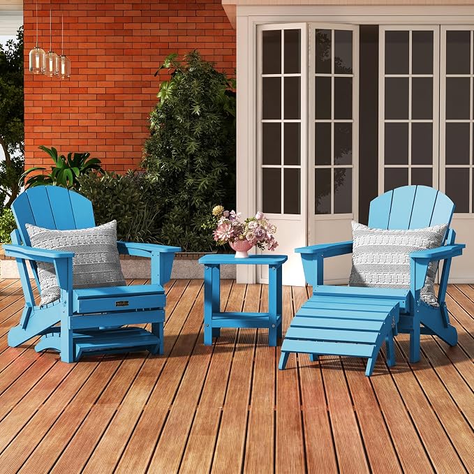 SERWALL Folding Adirondack Chair Footrest Set of 2, Adirondack Ottomans Footstools Without Assembly, Light Blue
