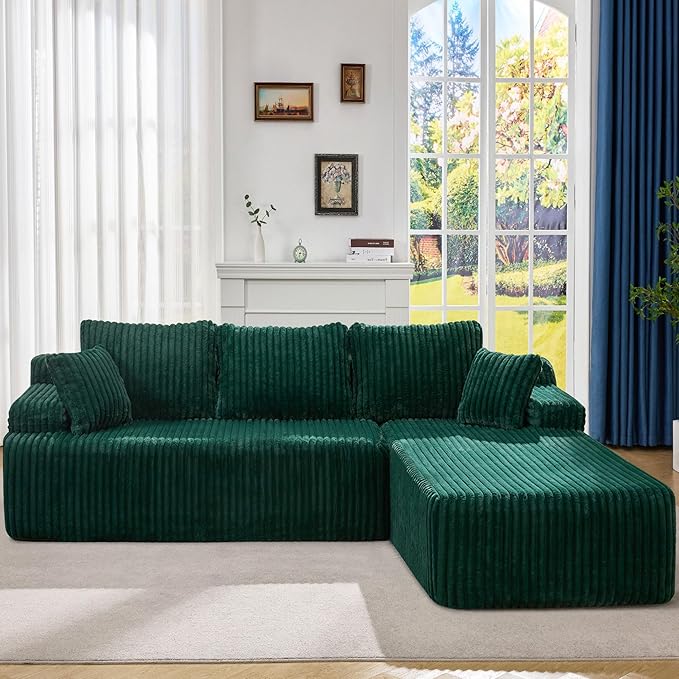 Hobestluk Modular Sectional Sofa Boneless Couch L-Shape Couch 3 Seat Modular Couch Memory Foam Sectional Couches for Living Room Furniture, Cloud Couch with Oversized Chaise (108" Right Facing Chaise)