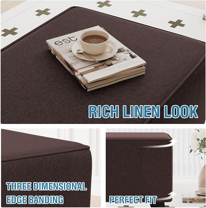 H.VERSAILTEX Sturdy Ottoman Cover Rectangle Fit Length 49"-50" Footrest Ottoman Slipcovers for Foot Stool & Folding Storage Furniture with Storage Side Pocket - Heather Chocolate