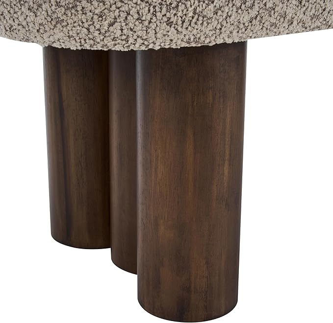 Christopher Knight Home Damas Boucle Upholstered Dining Bench, Wooden Entryway Bench, Long Sofa Footstool for Living Room, Bedroom End of Bed Bench, Khaki+Walnut