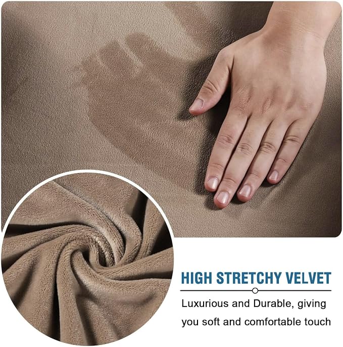 H.VERSAILTEX Square Ottoman Covers Ottoman Slipcover Square Footstool Protector Covers Storage Stool Ottoman Covers Stretch with Elastic Bottom, Feature Real Velvet Plush Fabric, Camel