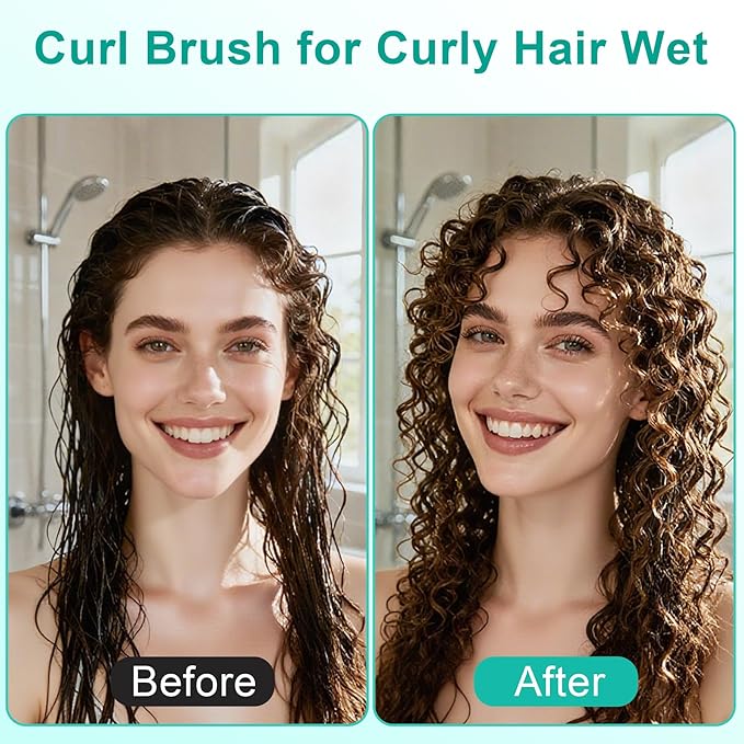 2-Pack Curly Hair Brush, Curl Defining Brush with Soft Boar Bristles Detangling Tangled Glides,Wide-Teeth Design Effortlessly Shaping & Defining Curls,Curling Definer for Wet & Dry Hair (Green Purple)
