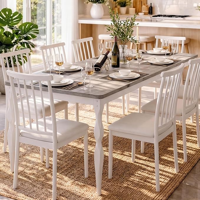 Rectangular Dining Table for 6, 71 in Rustic Farmhouse Kitchen Table with Large Tabletop, Long Wooden Dining Room Table with Heavy Duty Legs, Dinette and Dinner Desk for Party, Big Family, Grey