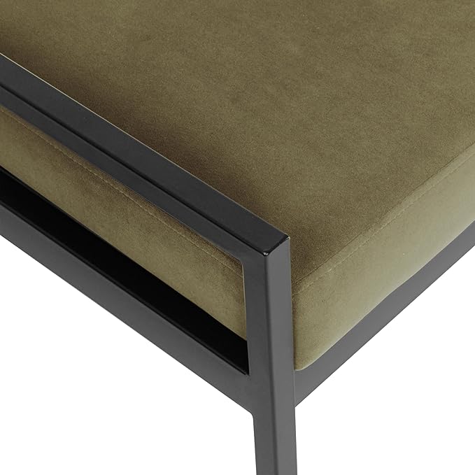 HomePop Modern Velvet Metal Bench| Modern Bench with Metal Leg | Bench for Living Room & Bedroom | Decorative Home Furniture - Light Sage Green Velvet