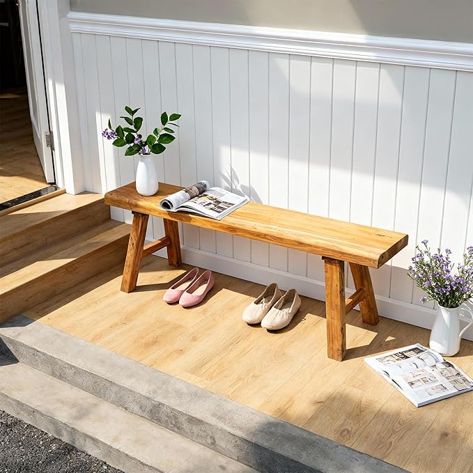 Wooden Bench Indoor Farmhouse Narrow Entryway Bench, Skinny Bench for End of Bed, Entryway Benches, Noddle Wood Bench for Dining Room (39.37in)