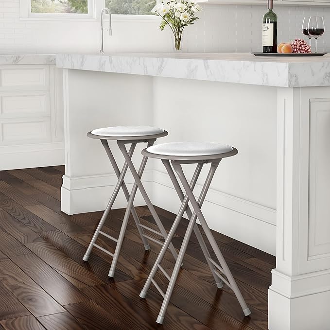 Lavish Home Folding Stool - Set of 2 Counter Height Bar Stools – 24-Inch Backless Folding Chairs with 225lb Capacity for Kitchen, Rec Room, or Game Room (White)