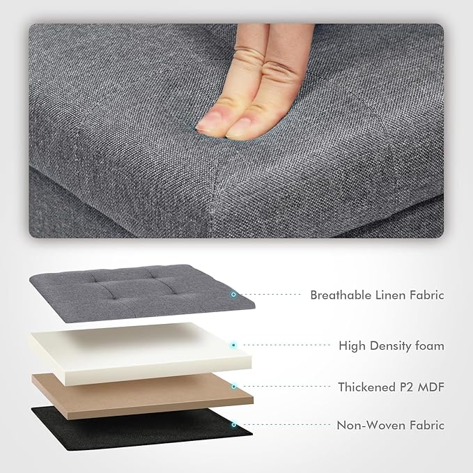 B FSOBEIIALEO Storage Ottoman Cube, Storage Chest Folding Foot Rest Seat, Linen Grey 12.6"X12.6"X12.6" (2 Pack)