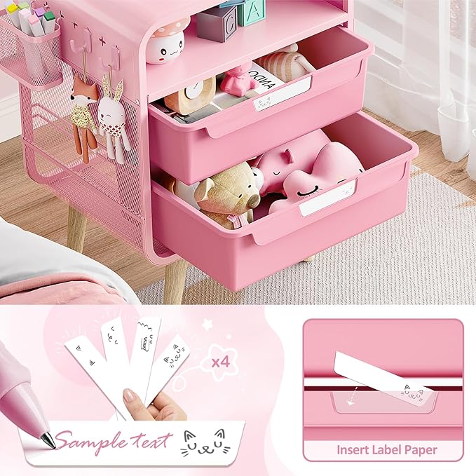 SYKIARIOL Pink Nightstand, Cute End Table with Storage Drawer, Kids Nightstand for Bedroom Furniture, Bedside Table Small Desk Coffee Table for Living Room, Dorm, Office