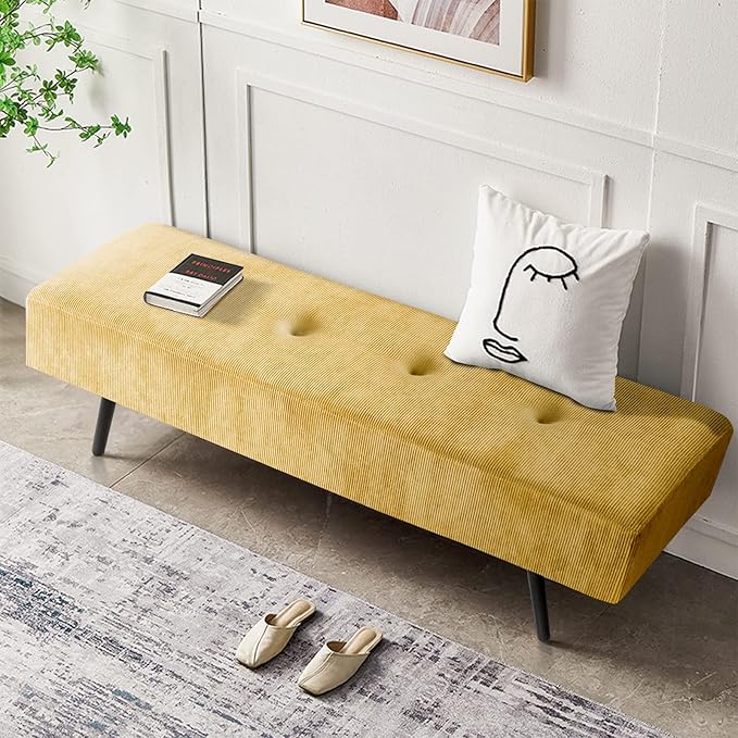 Comfy to go Entryway Bench - Bench for Bedroom, Modern Ottoman End of Bed, Corduroy Padded Benches for Living Room, Foyer, Mudroom, Hallway - 39" L x 14" W x 17" H