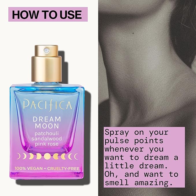 パシフィカ ドリーム ムーン ウィメンズ スプレー パフューム 1fl oz – 長持ちするフローラルウッディフレグランス – ローズ、パチョリ、サンダルウッド – 100%ヴィーガン、クルエルティフリー、フタル酸エステル不使用