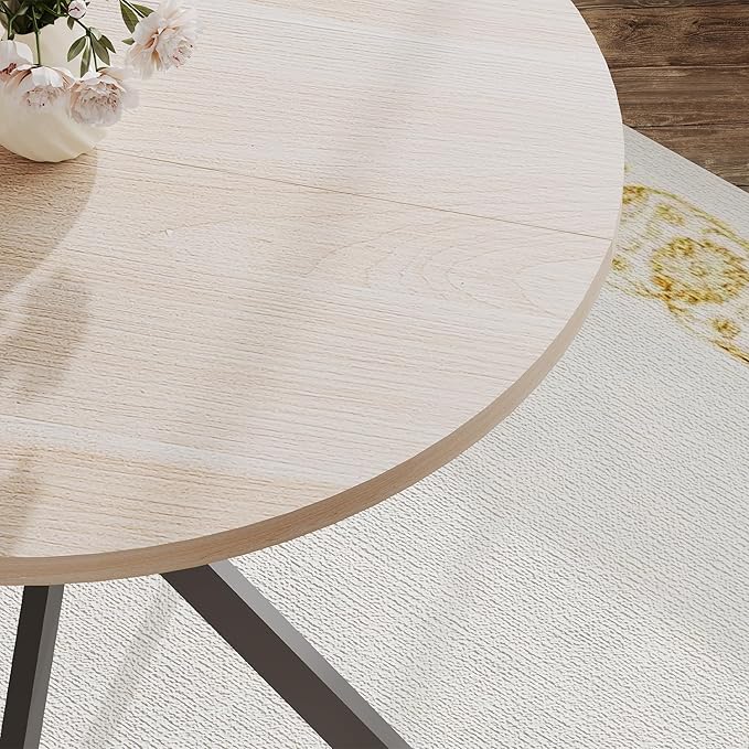 ChooChoo Round Dining Table for 2, Farmhouse Wood Kitchen Table, Circle Dinner Table for Kitchen & Dining Room, Small Space, 31.5In, Natural Oak