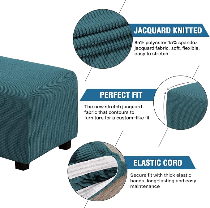 H.VERSAILTEX Ottoman and Sofa Seat Cushion Combined Cover Slipcover Rectangle Sofa Slipcover Fit Length 56'-75' Suitable for L Shaped Seat Cushion Cover or Chaise Part Cover Stretch Thick - Deep Teal