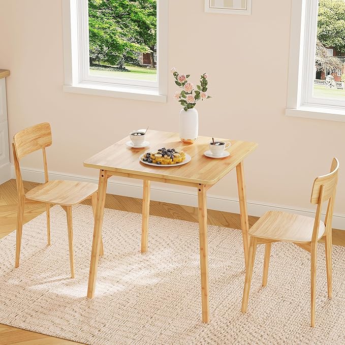 HOOBRO Bamboo Dining Table, Square Dining Table for 2, 27.6" Kitchen Table for Small Space, Writing Table, Easy to Assemble, for Dining Room, Living Room, Office, Kitchen, Natural YL70CZ01G1