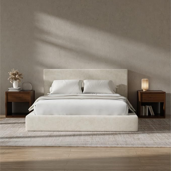 RECCI AirFrame Queen Bed Frame with Headboard, Cloud Upholstered Platform Bed Frame, 5 Inch Foam Cushioned, No Box Spring, Easy Assembly(Beige Chenille)