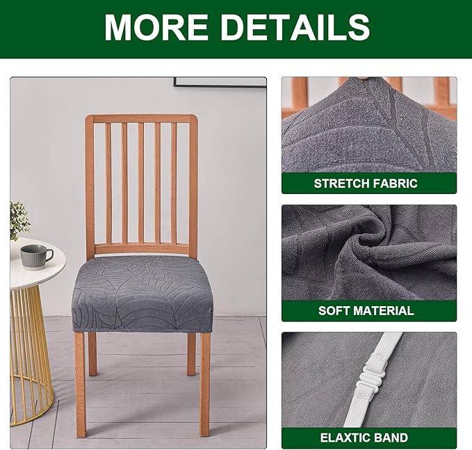 CRFATOP Waterproof Dining Room Chairs Seat Covers Set of 4 with Stretch Bench Slipcover Jacquard Kitchen Chair Slipcover Washable Seat Cushion Slipcover for Hotel Banquet Wedding Party, Dark Grey