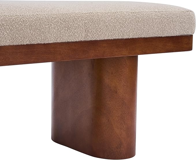 Christopher Knight Home 55" Chenille Upholstered Bench with Solid Rubber Wood Legs, Modern Farmhouse Bedroom Bench, Padded Entryway Bench Seat, Dining Bench for Living Room End of Bed, Light Brown