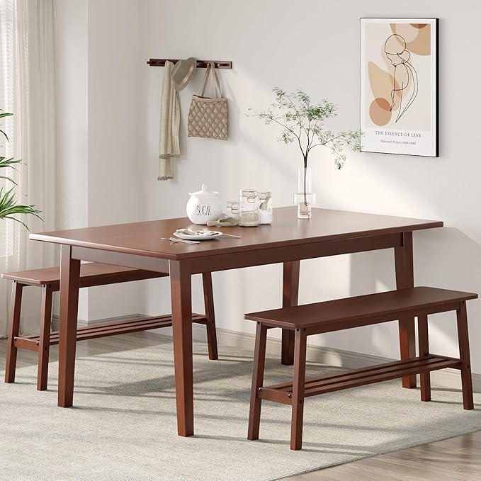 VINGLI Solid Wood Dining Bench 39" Wooden Bench for Entryway, Bedroom, Kitchen & Living Room, with Shoe Rack Storage, Walnut