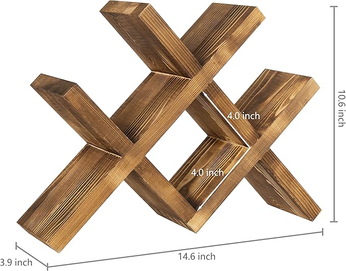 MyGift 4-Bottle Rustic Brown Wood Wine Rack for Countertop - Brushed Country Rustic Style, Compact Storage for Kitchen, Bar, Dining Room (Holds 750ml Bottles)