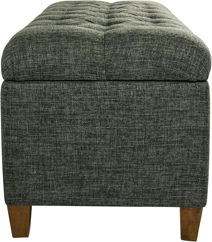 Homepop Home Decor Tufted Ainsley Button Storage Ottoman Bench with Hinged Lid Ottoman Bench with Storage for Living Room & Bedroom, Green Clover Fabric