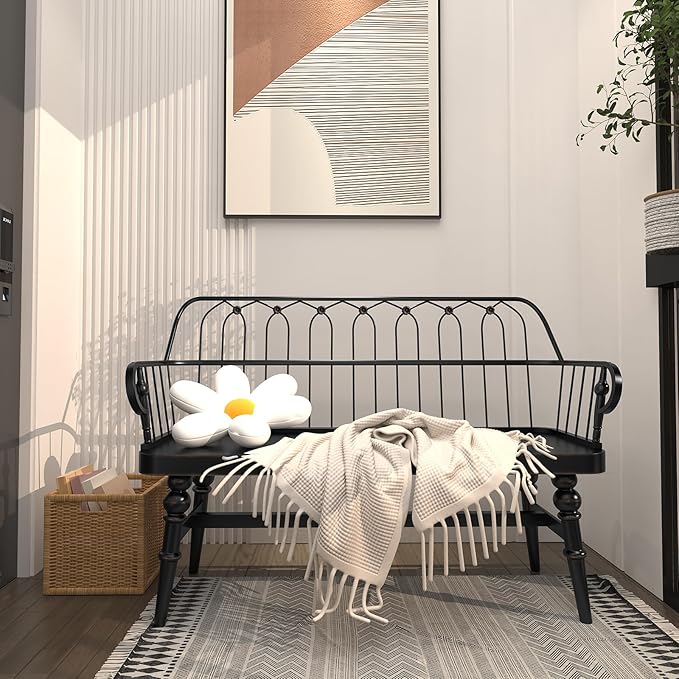 DIBRATY Entryway Bench,Spindle Back Wooden Dinning Bench, Farmhouse Foyer Bench for Entryway, Living Room, Dinning Room, Mudroom