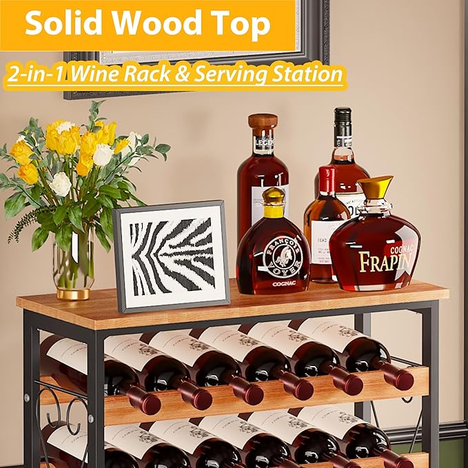 Sonyabecca 48 Bottle Wine Rack Freestanding Floor with Wood Top,8-Tier Wine Storage Shelf with Serving Station, Wine Holder for Kitchen, Bar, Dining Room, Home Bar Cabinet for Wine Bottles, No Wobble