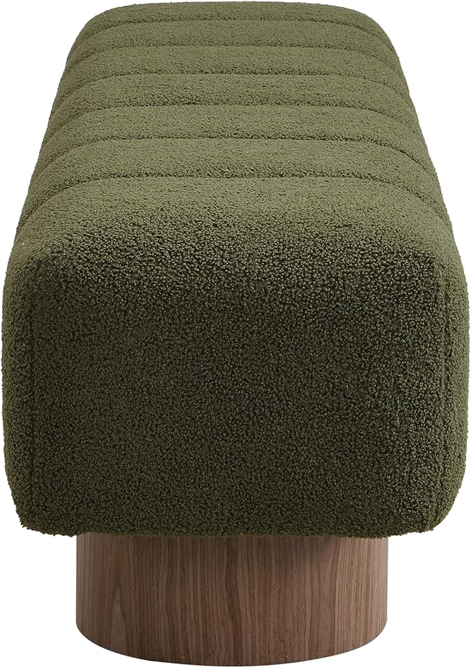 Christopher Knight Home Manila 64" Boucle Dining Bench, Upholstered Ottoman Bench, Rectangular Dining Seat, Spacious Seating, Long Footstool for Living Room Dining Room, No Assembly Needed, Green
