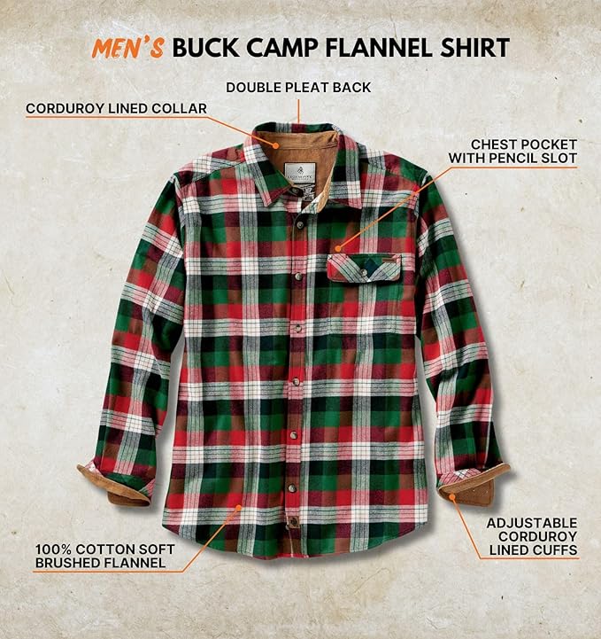 Legendary Whitetails Mens Long Sleeve Button Down 100% Cotton Flannel Shirt