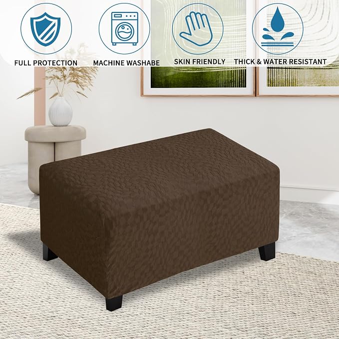 ZNSAYOTX 2026 Rectangle Ottoman Cover (L:35"-45") Super Stretch Soft Footrest Slipcover Form Fit, Universal Folding Foot Stool Covers with Non-Slip Elastic Band, Fashion Jacquard Texture, Coffee