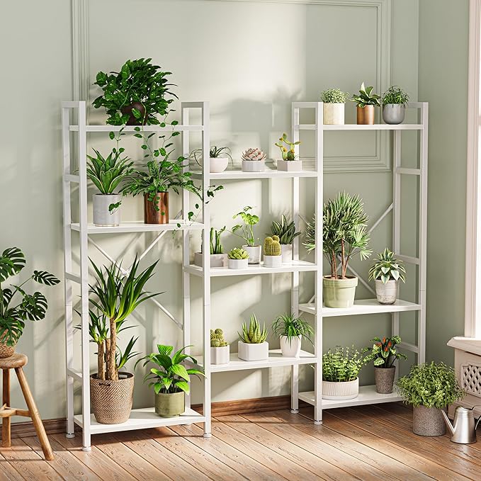 SUPERJARE Triple Bookshelf, Bookcase with 11 Open Display Shelves, Wide Book Shelf Book Case for Home & Office, 4 Tier, White