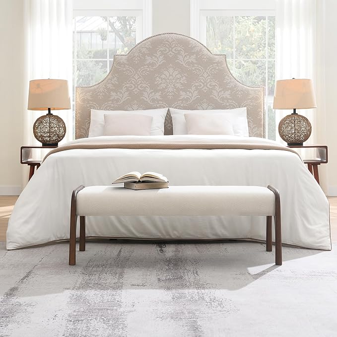 GDFStudio 50.25" Upholstered Long Bench, Modern Chenille Dining Bench with Solid Wood Legs, Padded Entryway Bench Seat for Bedroom End of Bed Kitchen Hallway Living Room, Beige