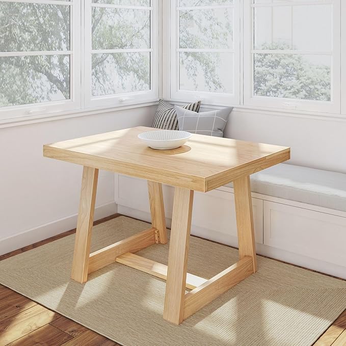 Plank+Beam 48 Inch Farmhouse Dining Table, Rustic Solid Wood Kitchen Table, Dinner Table for Dining Room, Home Office Furniture, Blonde Wirebrush