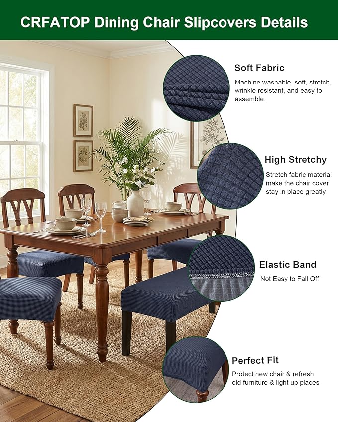 CRFATOP Jacquard Dining Room Chairs Seat Covers Set of 4 with Soft Bench Chair Cover Stretch Kitchen Chair Slipcover Washable Seat Cushion Slipcover Protector for Hotel Ceremony Banquet Wedding,B13