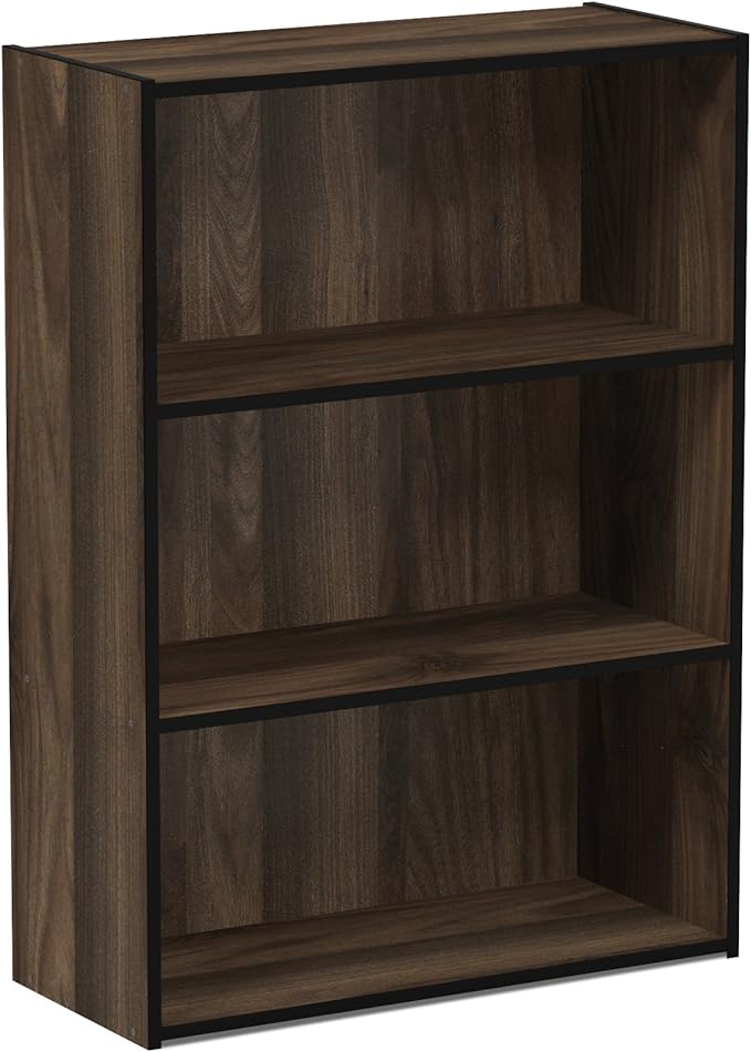 Furinno PASIR Book Shelf, 3-Tier Bookshelf, Storage Shelves Bookcase, 9.7 x 23.7 x 31.5, for Living Room, Bedroom, Home Office, Columbia Walnut