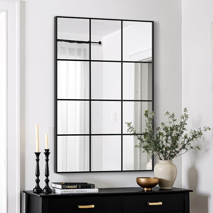 Window Mirrors for Wall Decor, Wall Mirrors Decorative Window Pane 24 x 36, Rectangular Metal Framed Wall Mounted Mirrors for Bedroom, Living Room, Dining Room, Entryway, Bathroom, Fireplace