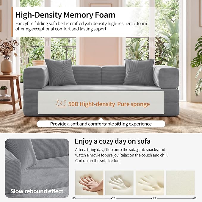78.8" Convertible Sofa Bed with Armrest Pillow, 4-in-1 Sleeper Couch Bed for Livingroom, Modular Corduroy Boneless couches, No Assembly (Grey)