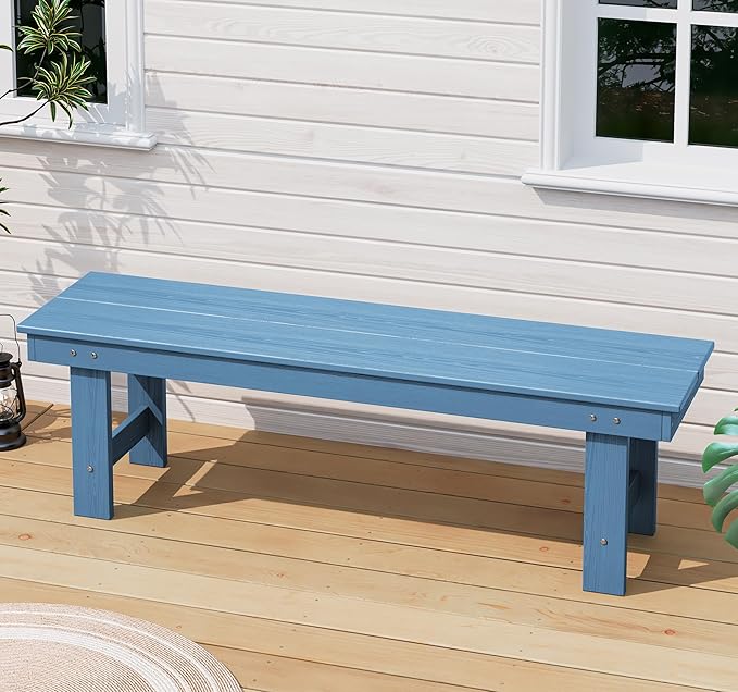 SERWALL 2-Person Outdoor Bench Backless, HDPE Outdoor Benches Weatherproof, 660 Lbs Weight Capacity, Poly Lumber Patio Furniture for Garden, Porch and Park, Navy, 2 Pack