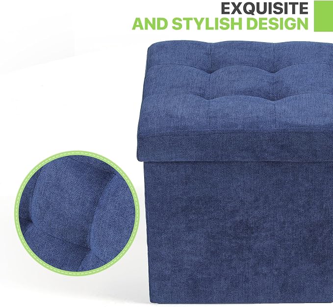 Magshion Folding Storage Ottoman Cube, 15 Inches Small Foot Rest Stool, Square Ottoman with Storage for Bedroom, Living Room, Dorm, Navy Blue