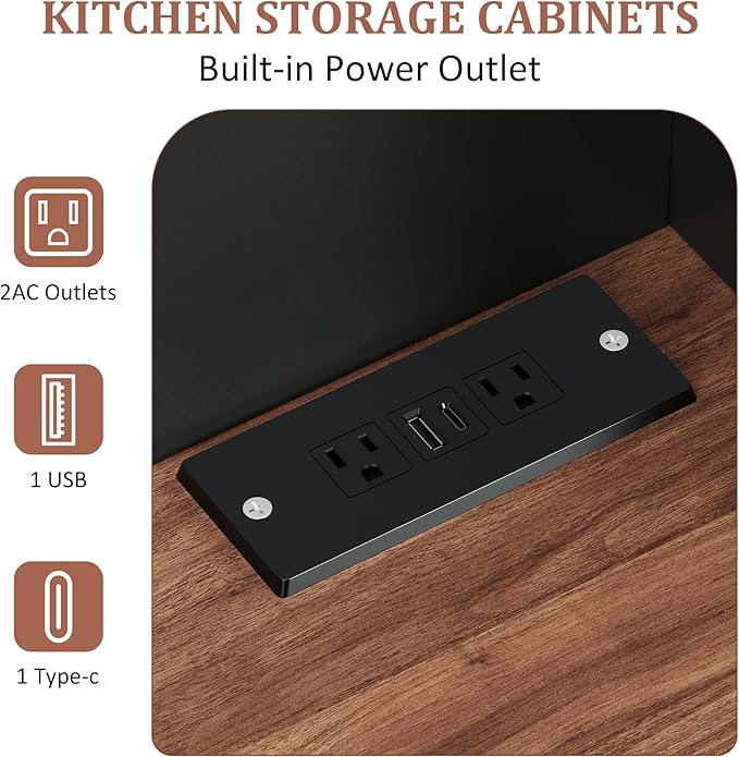 IDEALHOUSE 71" Pantry Cabinet with Charging Station, Tall Kitchen Pantry Storage Cabinet with Microwave Stand, Large Farmhouse Kitchen Hutch with Cabinet Doors & Drawer for Living Room, Dining Room