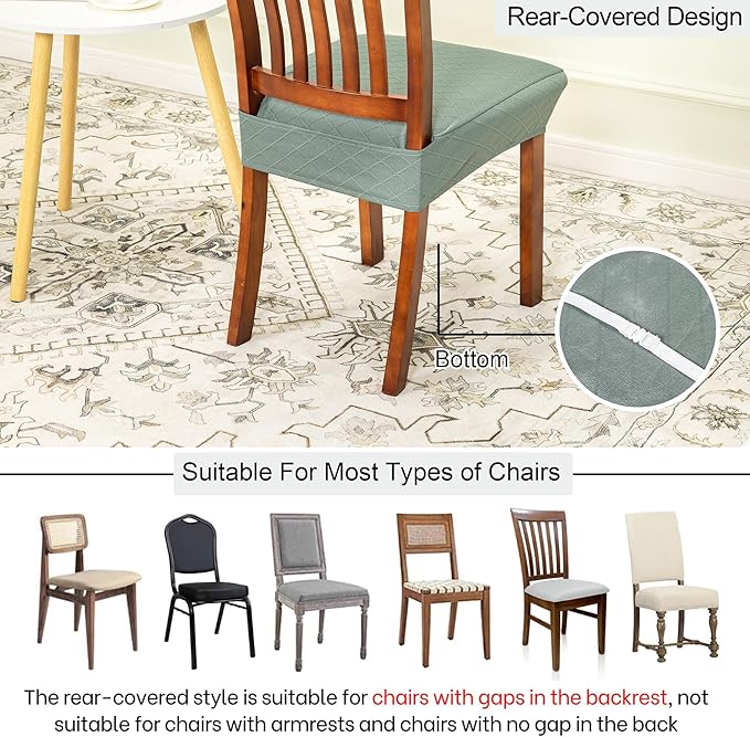 CRFATOP Waterproof 4pcs Dining Chairs Seat Covers with Soft Bench Chair Cover Stretch Kitchen Chair Slipcover Washable Seat Cushion Slipcover Protector for Hotel Ceremony Banquet Wedding,Green