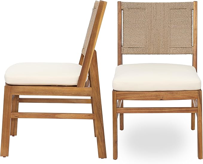 Christopher Knight Home Outdoor Dining Set 6 Piece, 67.5 Inch Terrazzo Concrete Table with 4 Acacia Wood Wicker Chairs and 60 Inch Bench, Patio Dining Set with Cream Cushions for Garden Deck Backyard