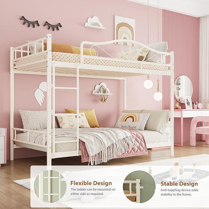 IDEALHOUSE Bunk Bed Twin Over Twin with Ladder & Full Safety Guardrail, Heavy Duty Metal Twin Over Twin Bunk Bed 400 Lbs Load Capacity, Space-Saving, Noise Free, No Box Spring Needed, Easy Assembly, C