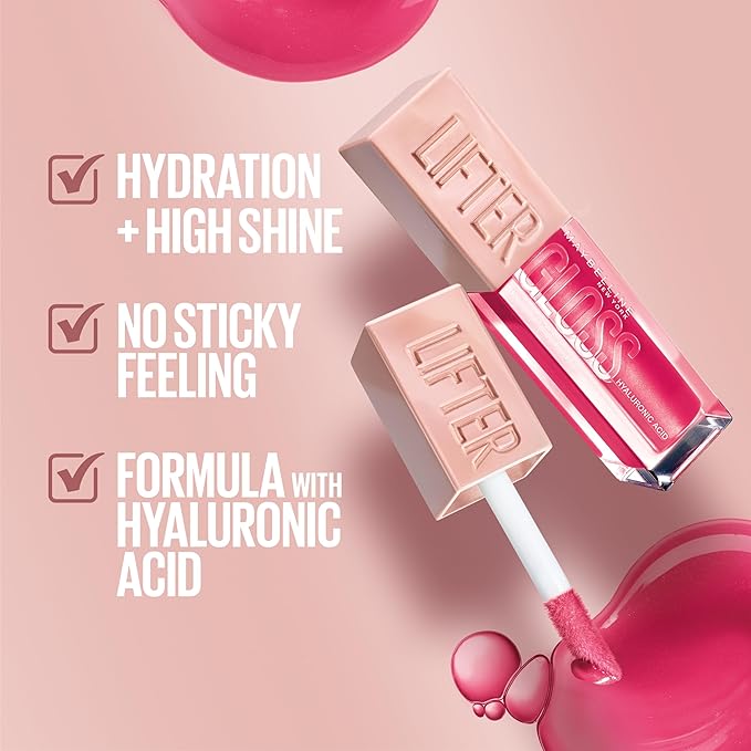 Maybelline Lifter Gloss, Hydrating Lip Gloss with Hyaluronic Acid, High Shine for Plumper Looking Lips, Amber, Cream Neutral, 0.18 Ounce