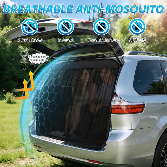 Magnetic Van Screen Net with Zipper for Back Door for Chrysler Pacifica, Toyota Sienna,Honda Odyssey, Kia Carnival, and Other Minivans