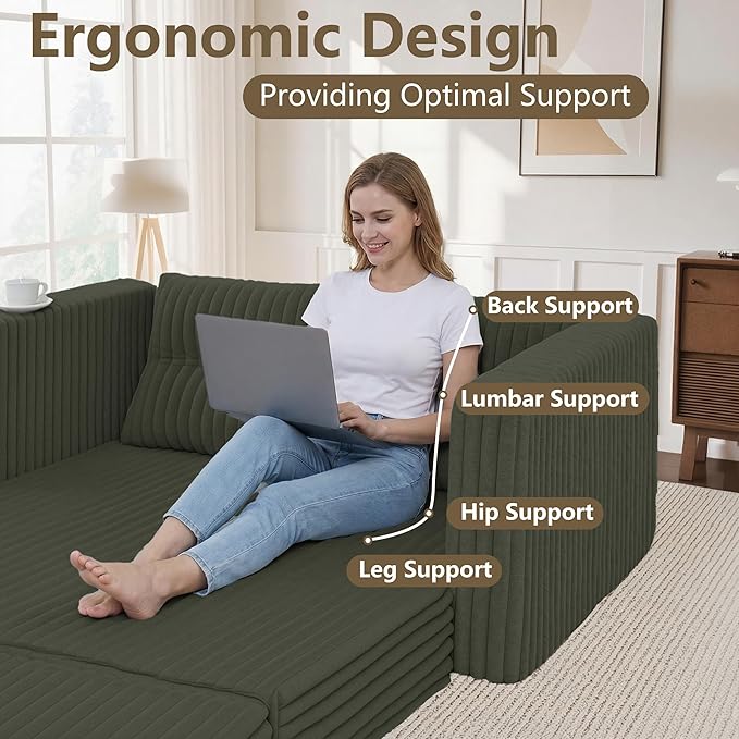 HABUTWAY 49.8" Loveseat Boneless Couch, 4-in-1 Convertible Sofa Bed, Plush Fur Folding Futon Sofa Bed Couches with a Pillow for Living Room, High-Density Foam Support, No Assembly Required, Green