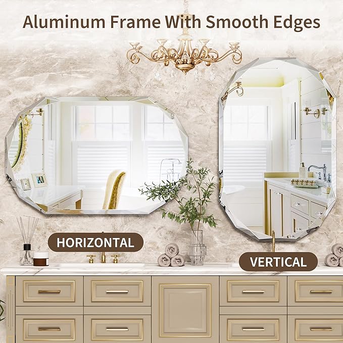 Suidia Bathroom Mirror, 26"x 38" Wall Mirror, Frameless Bathroom Mirror with Beveled Edge for Bedroom, Living Room, Entryway, Hallway, Oval Shape