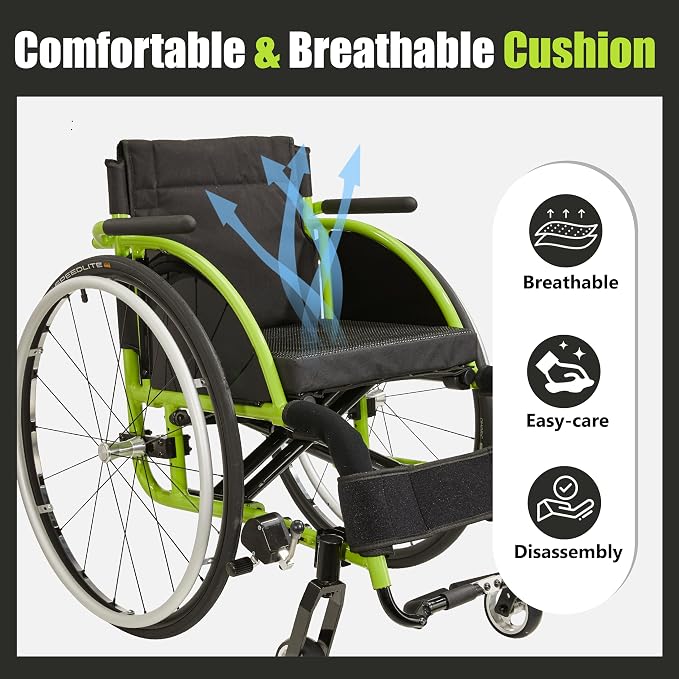 14" W x 14" D Seat Ultra-Light 24 lbs Aluminum Wheelchair for Adults, Foldable & Portable with 24" Quick-Release Wheels - 250 lbs Capacity Sport & Travel Chair(Green)